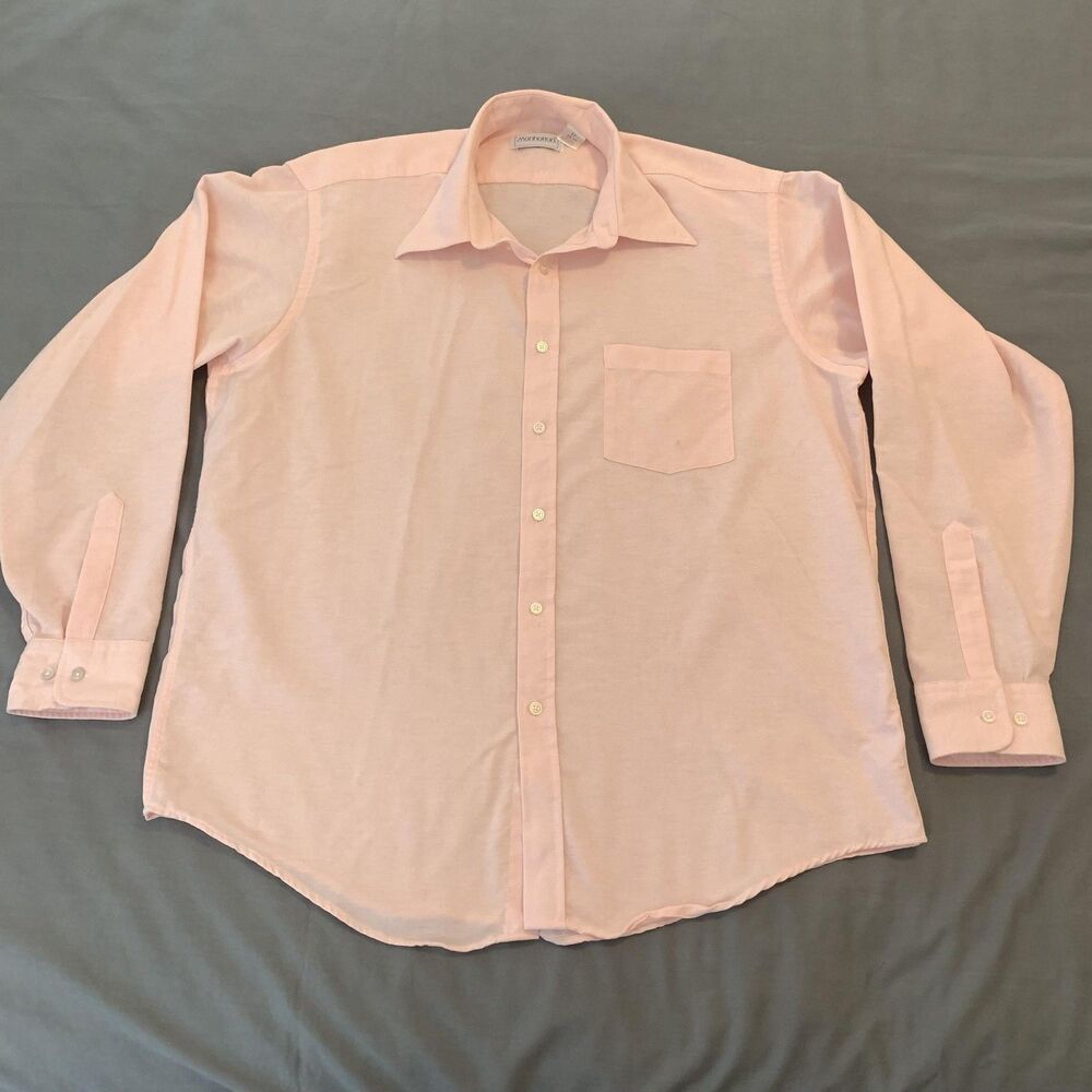 Manhattan Shirt Mens 17 34-35 Pink Long Sleeve Button Up‎ Pocket Dress Classic